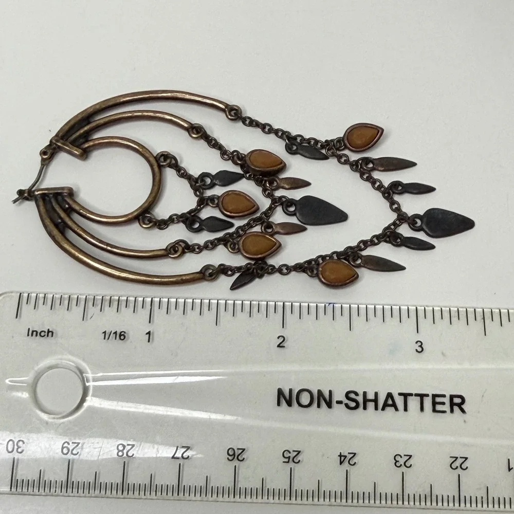 Chandelier Hoop Earrings Womens Bronze Amber Tiered Boho Statement OS